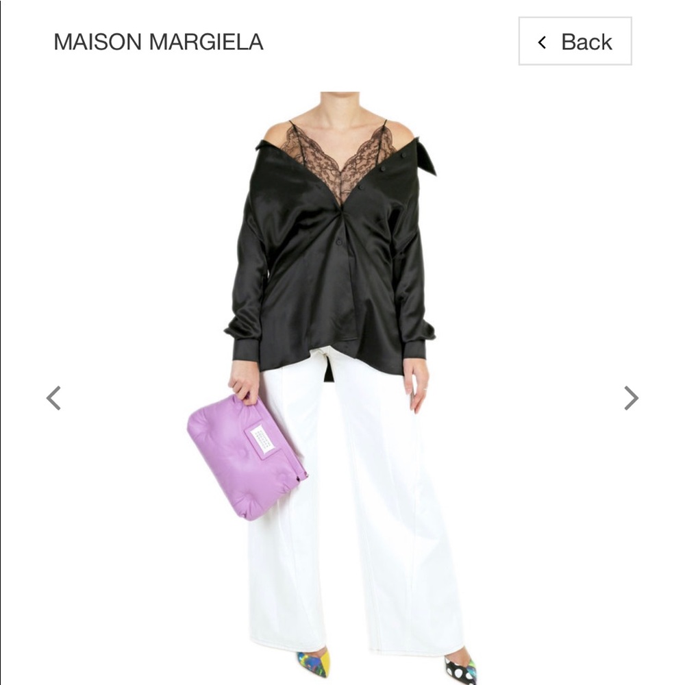 MAISON MARGIELA
lace-trimmed silk-satin blouse